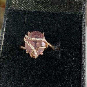 Rose Gold  over Sterling Silver Pink Quartz CZ Ring size 6.25
